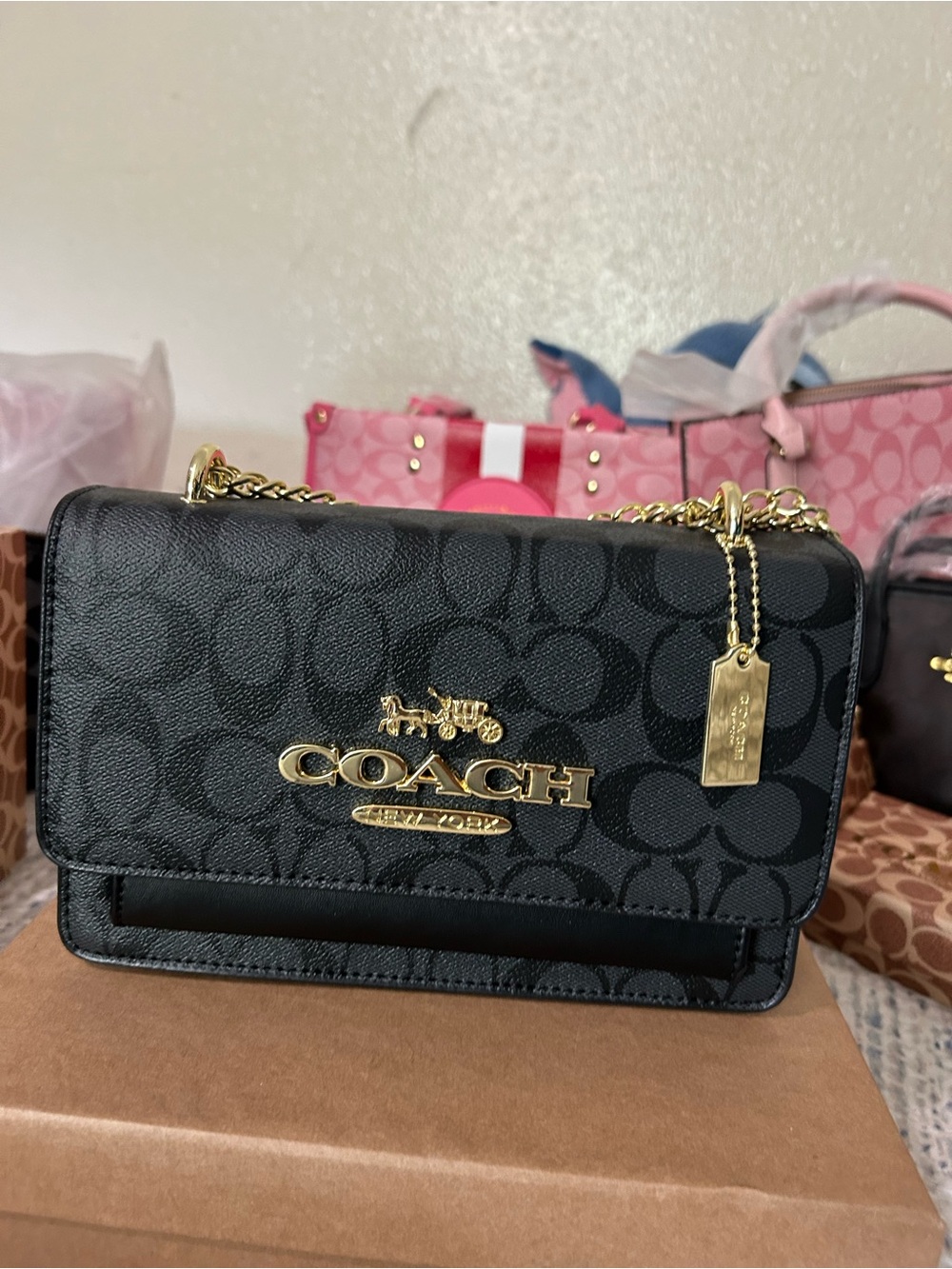 Coach Black Signature Canvas Crossbody with Gold Hardware